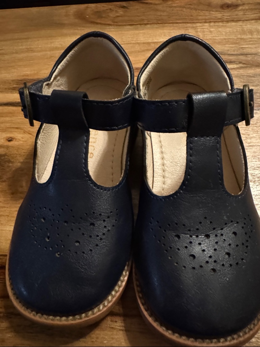 Navy T-Strap Kids Dress Shoes with Perforated Detail